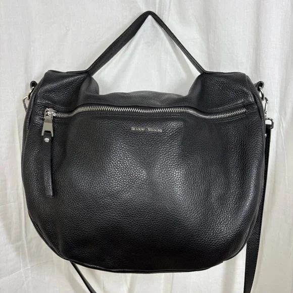 Gianni Notaro Black Pebbled Leather Crescent Bag‎ Handle Crossbody Bag - Picture 2 of 13